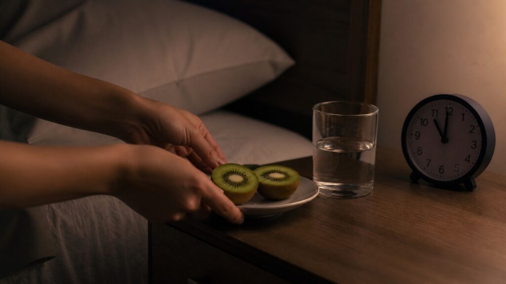 O consumo noturno de kiwi foi estudado como apoio ao início e à eficiência do sono.