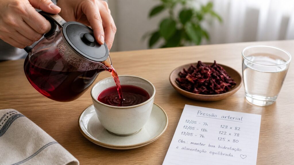 A cor intensa do hibisco vem de compostos antioxidantes ligados à saúde vascular.