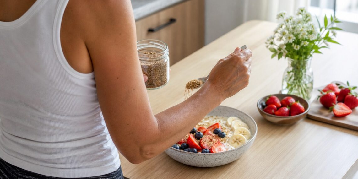 A linhaça triturada pode entrar na rotina como apoio natural ao equilíbrio hormonal após os 50 anos.