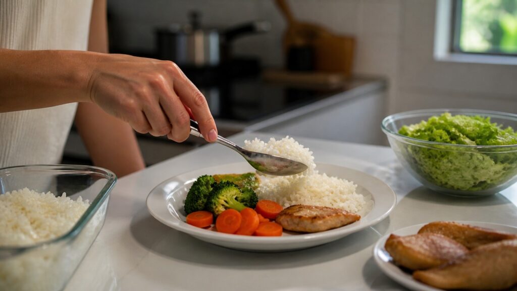 Combinar carboidratos resfriados com proteína e vegetais ajuda a deixar a resposta glicêmica mais estável.