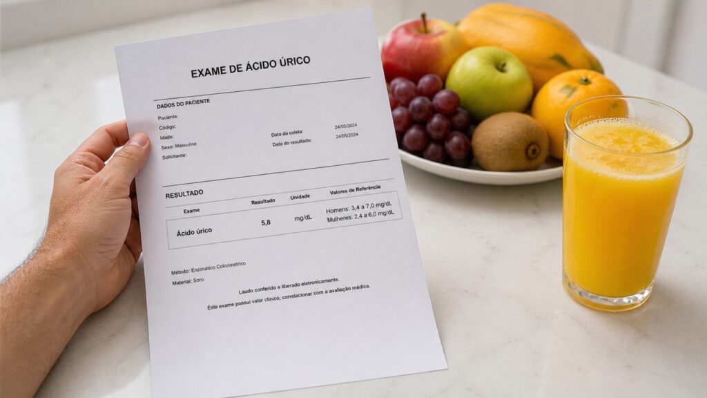 O ácido úrico alto pode ser um sinal importante ao avaliar excesso de frutose e risco metabólico.