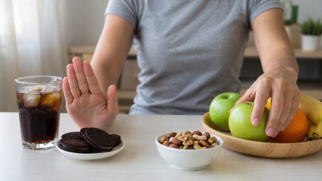 Trocar alimentos açucarados por opções mais naturais ajuda a reduzir picos de glicose e proteger a pele.
