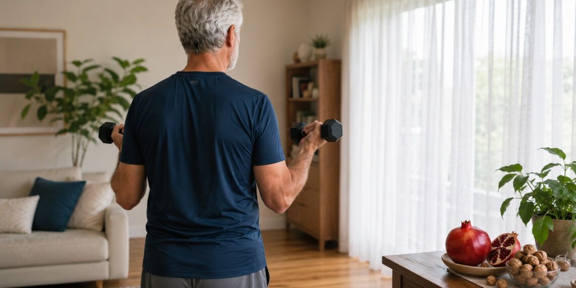 Força muscular e cuidado celular apoiados por hábitos que favorecem energia e envelhecimento saudável.