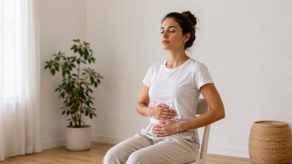 A respiração diafragmática é uma forma simples de estimular calma e percepção corporal.
