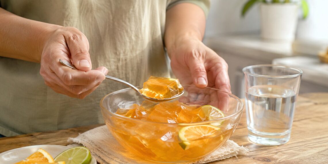 Glicina e vitamina C fazem parte de uma rotina alimentar que apoia a formação natural de colágeno.