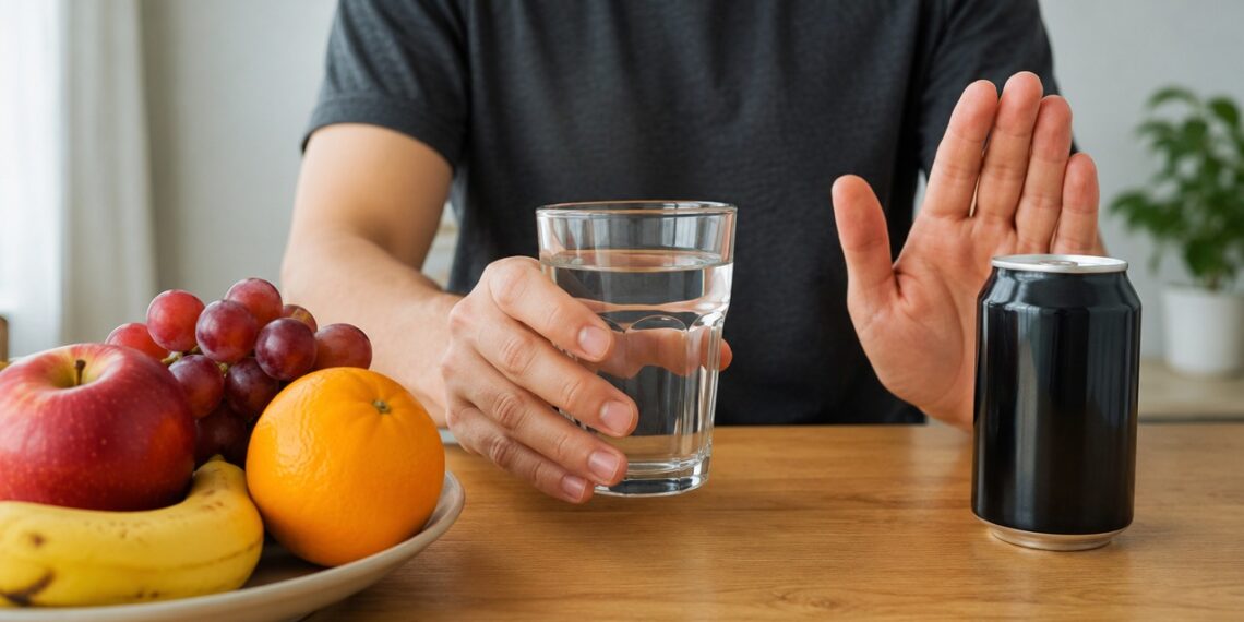 Reduzir bebidas açucaradas ajuda a diminuir a carga de frutose líquida e o impacto metabólico diário.