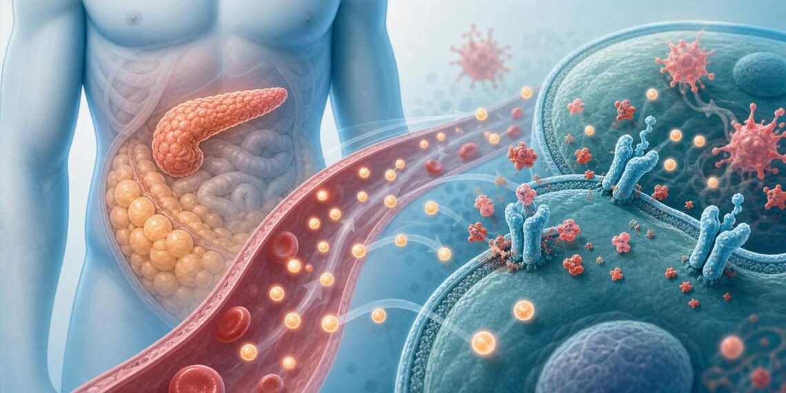 A resistência à insulina não se deve apenas ao excesso de açúcar, mas sim à inflamação crônica silenciosa que bloqueia os receptores celulares e impede a entrada de glicose