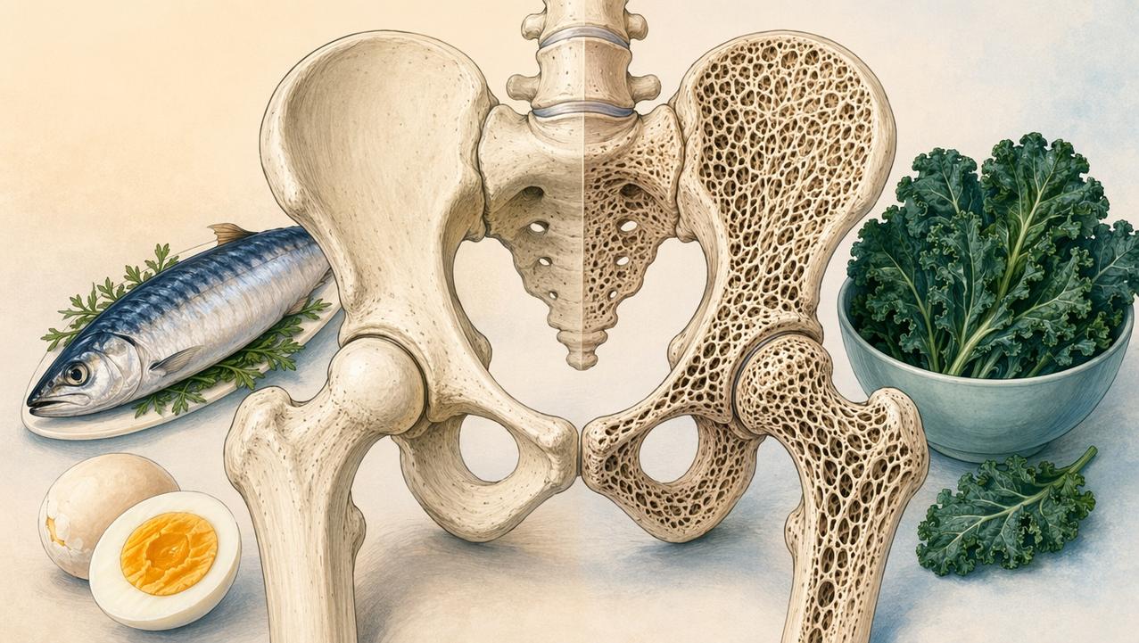 Nutrientes como vitamina D e cálcio influenciam a resistência óssea.