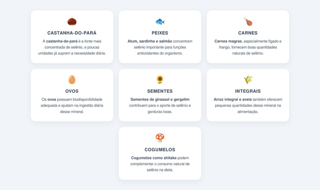 Quais alimentos são fontes de selênio?