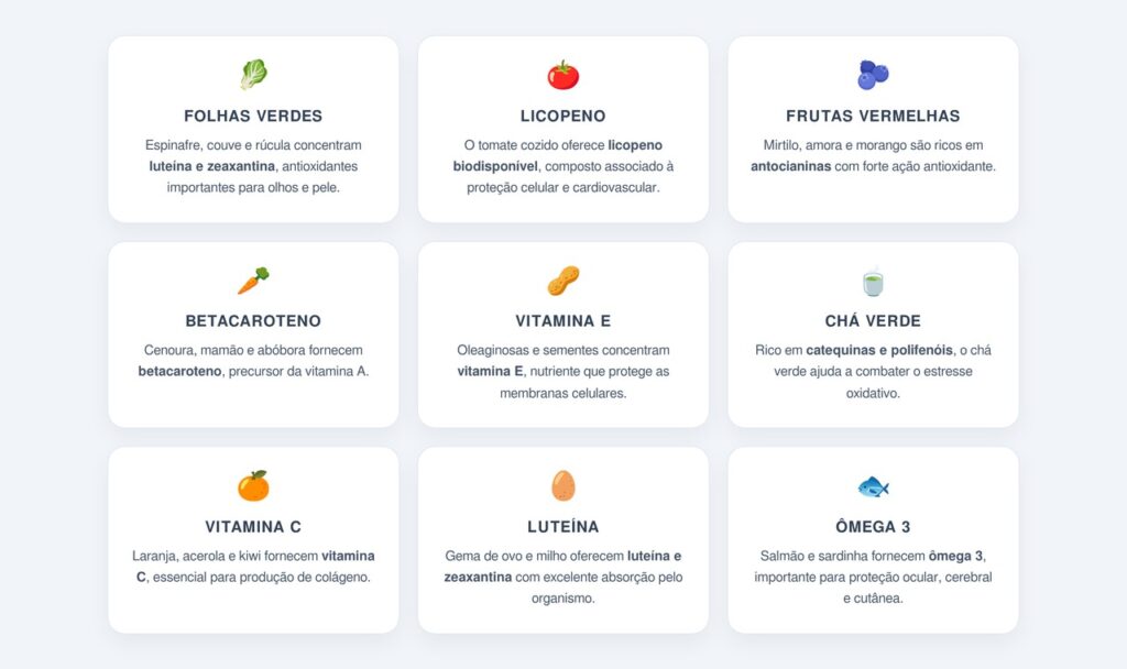 Quais alimentos devem compor a dieta antioxidante após os 40 anos?
