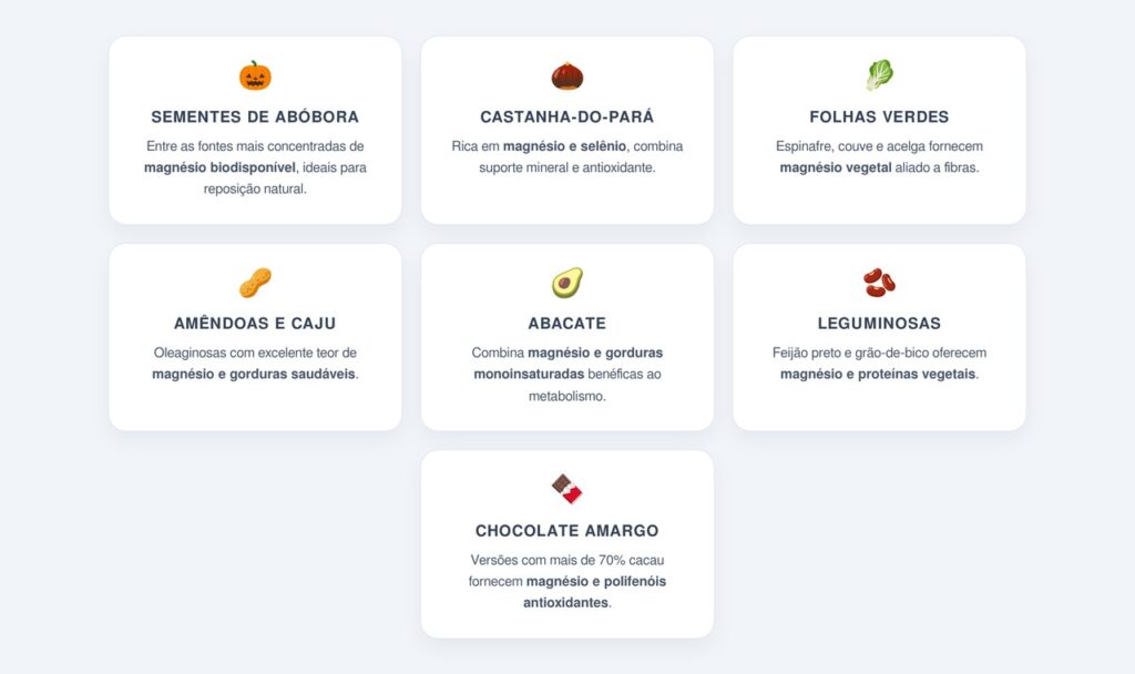 Quais alimentos fornecem magnésio biodisponível?