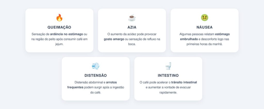 Quais sintomas podem aparecer ao tomar café em jejum?