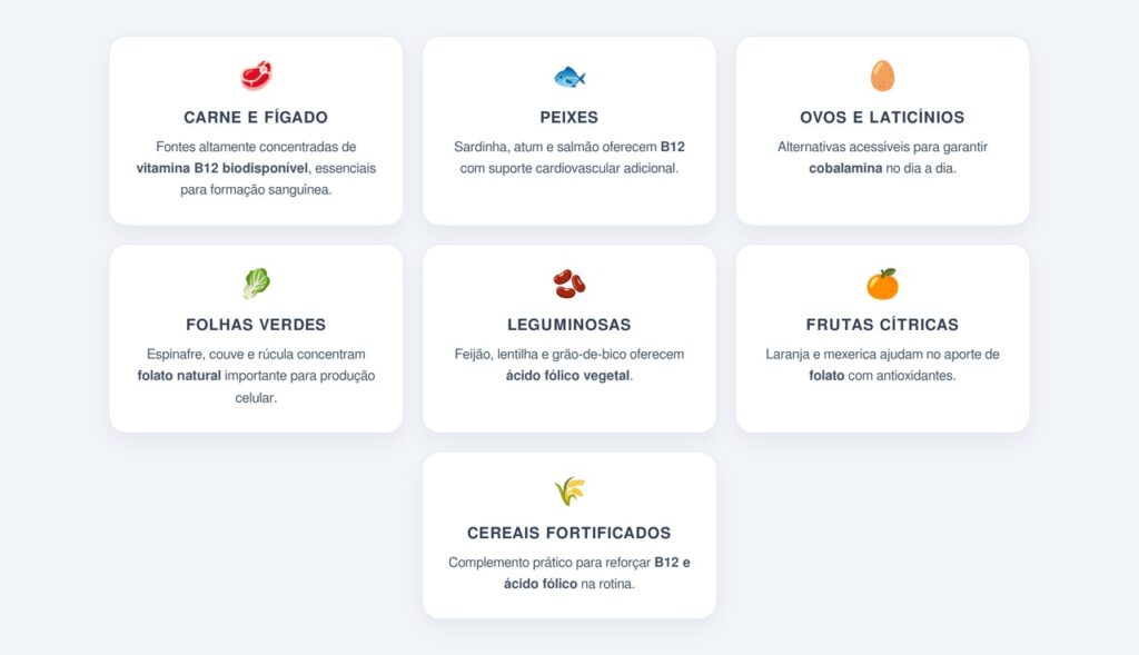Quais alimentos são ricos em vitamina B12 e folato?