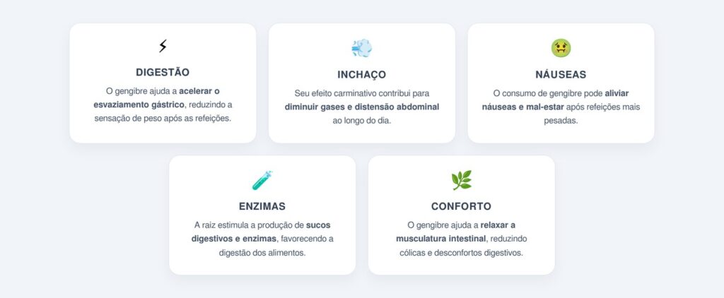 Quais são os principais benefícios digestivos do gengibre?