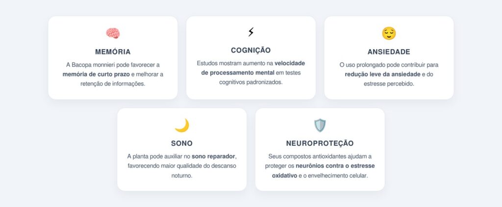 Quais são os benefícios da Bacopa monnieri para o cérebro?