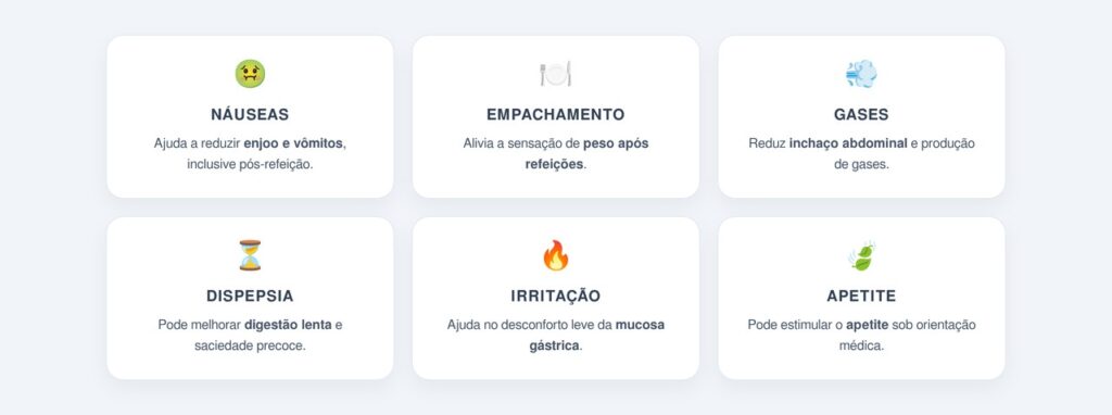 Quais sintomas digestivos o gengibre pode aliviar?
