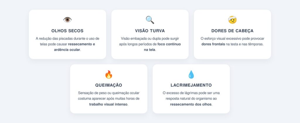 Quais sintomas indicam fadiga ocular?