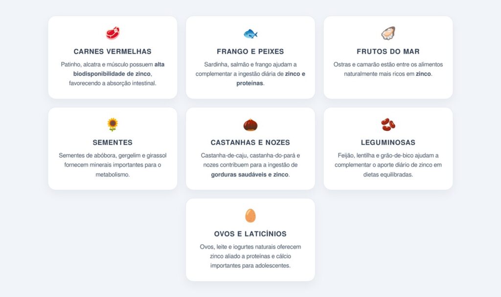 Quais são as principais fontes alimentares de zinco?