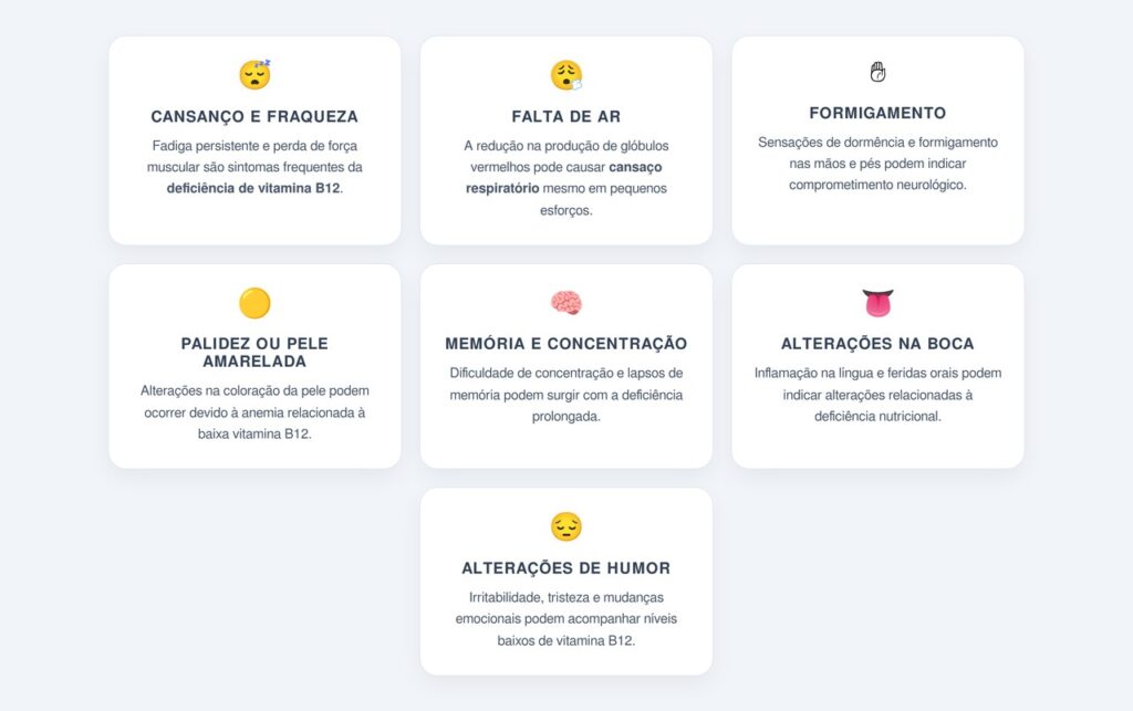 Quais são os sintomas de deficiência de vitamina B12?