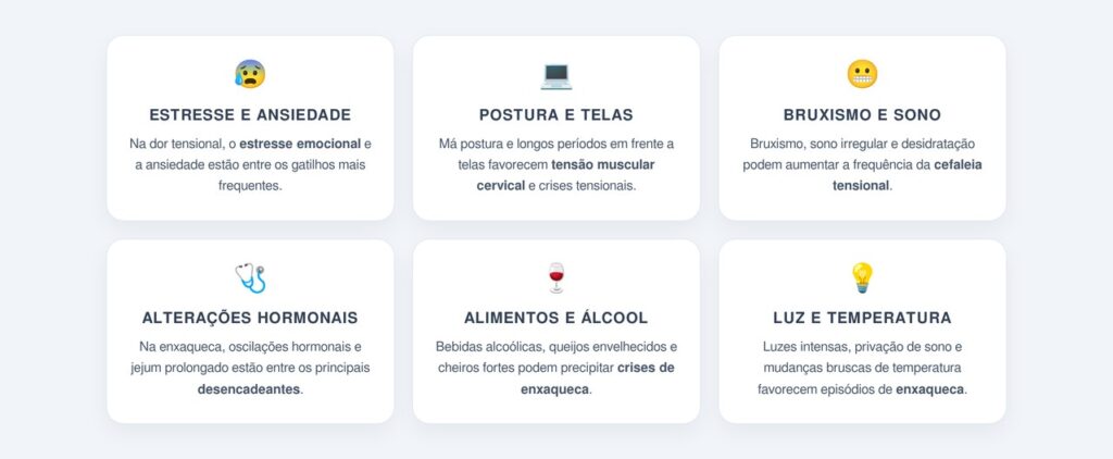 Quais são os principais gatilhos de cada cefaleia?