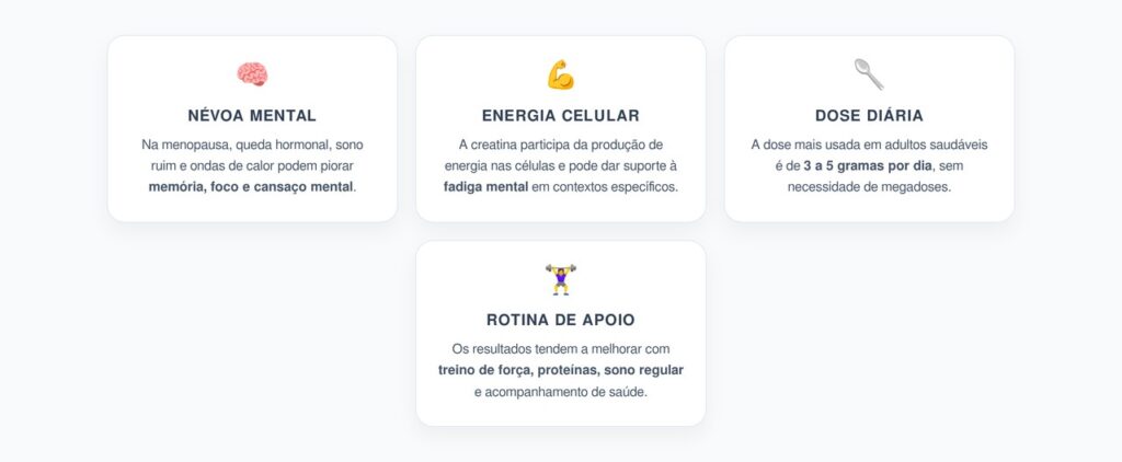 Creatina na Menopausa: Dose Certa Para Névoa Mental e Energia Cerebral