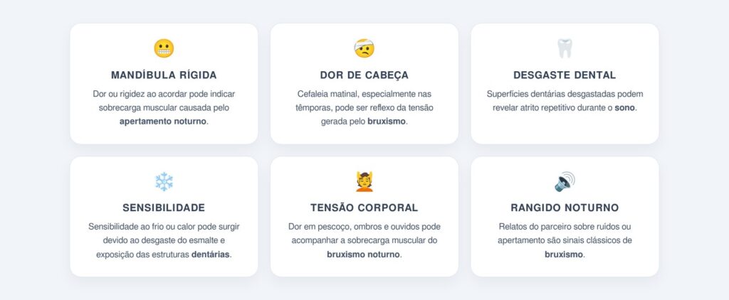 Quais sinais indicam bruxismo durante a noite?