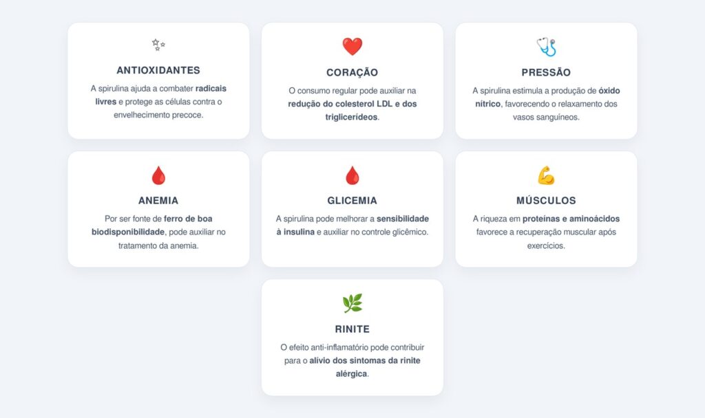 Quais são os outros benefícios da spirulina?