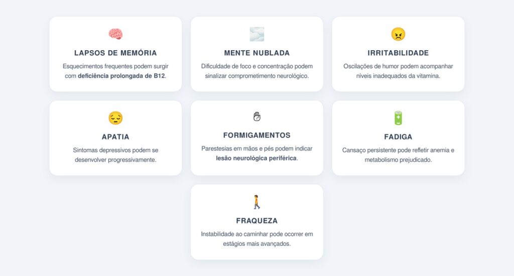 Quais sintomas podem indicar deficiência de B12?
