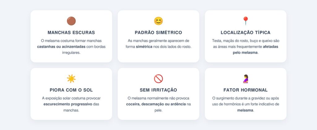 Quais sintomas indicam que a mancha é melasma?