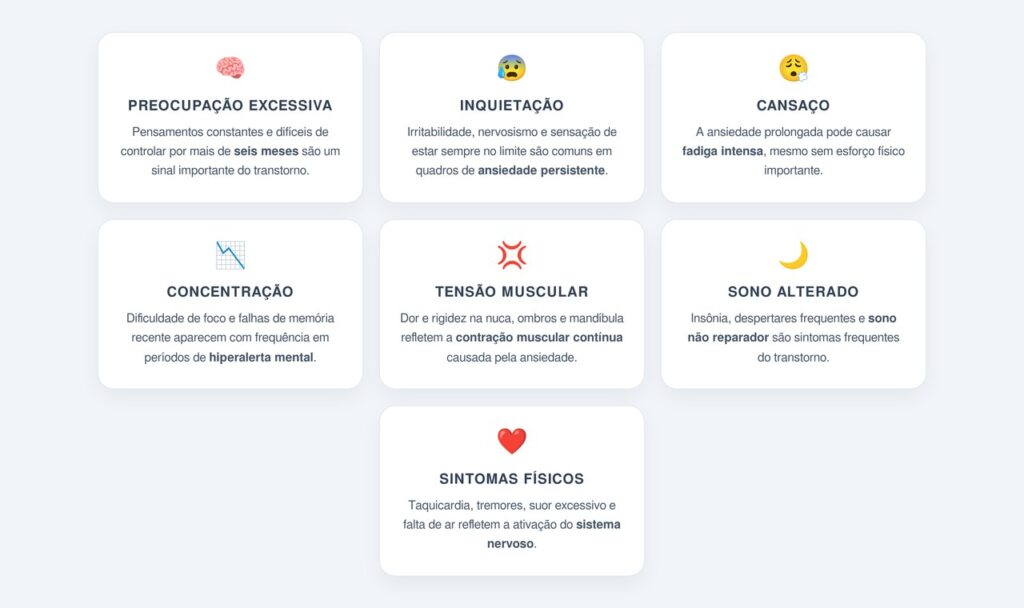 Quais sintomas indicam o transtorno de ansiedade?
