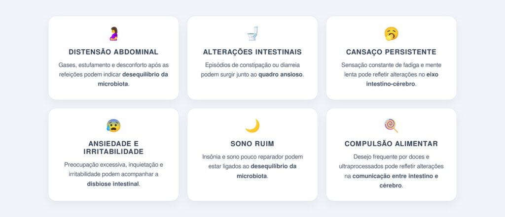 Quais sinais indicam disbiose ligada à ansiedade?