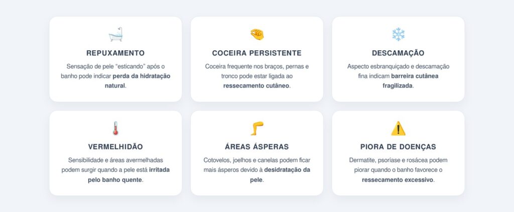 Quais sinais indicam que a pele está ressecada pelo banho?