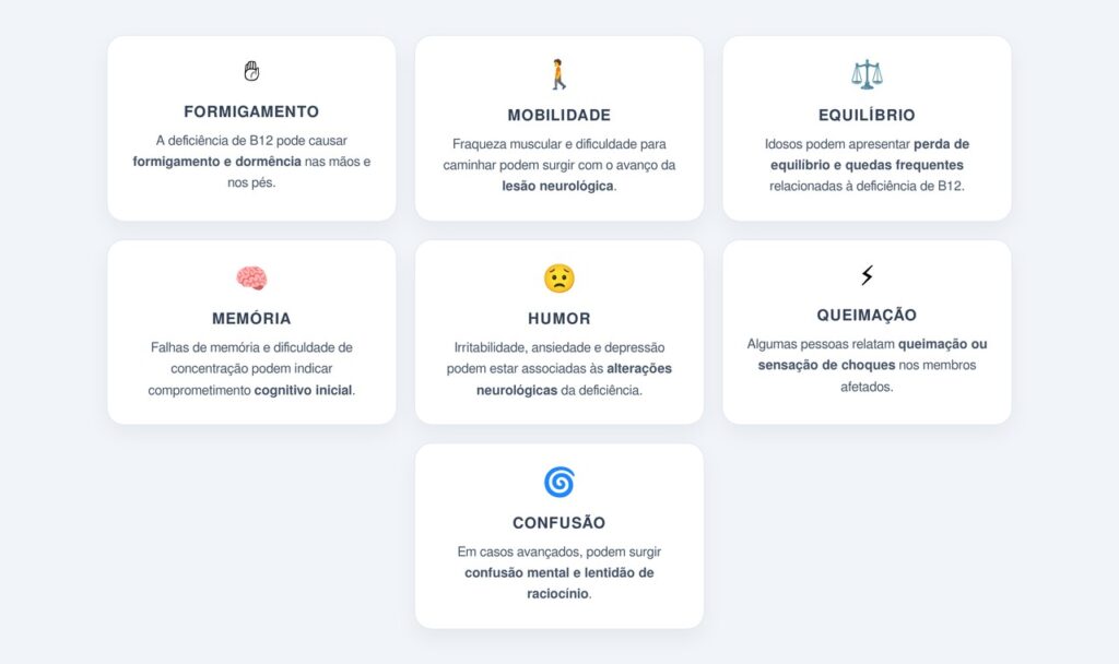 Quais são os sintomas neurológicos da deficiência de B12?
