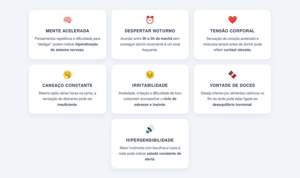 Quais sinais indicam o ciclo do estresse e insônia?