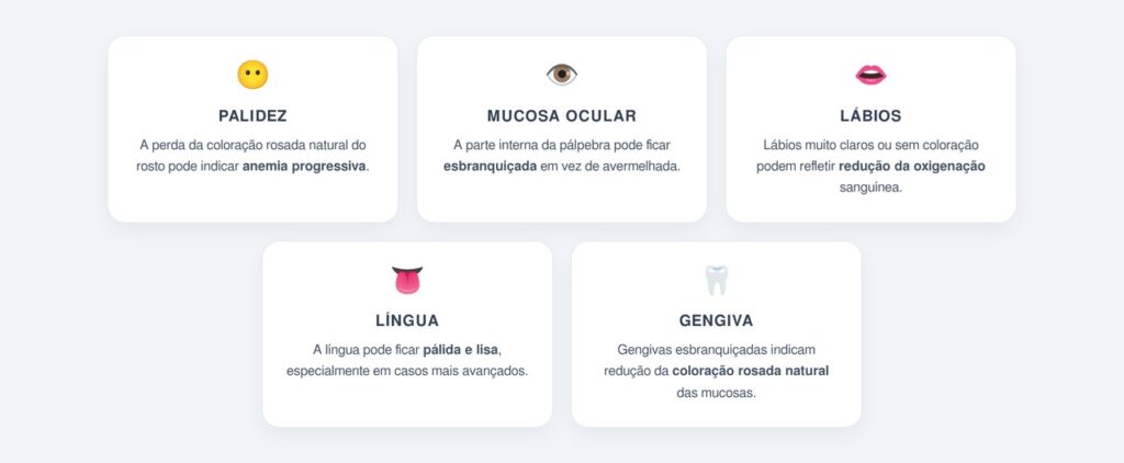 Quais alterações de coloração indicam anemia?