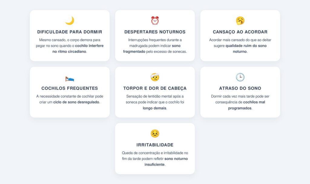 Quais sinais indicam que o cochilo está atrapalhando a noite?