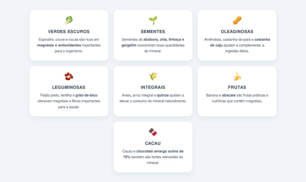 Quais alimentos são fontes de magnésio?