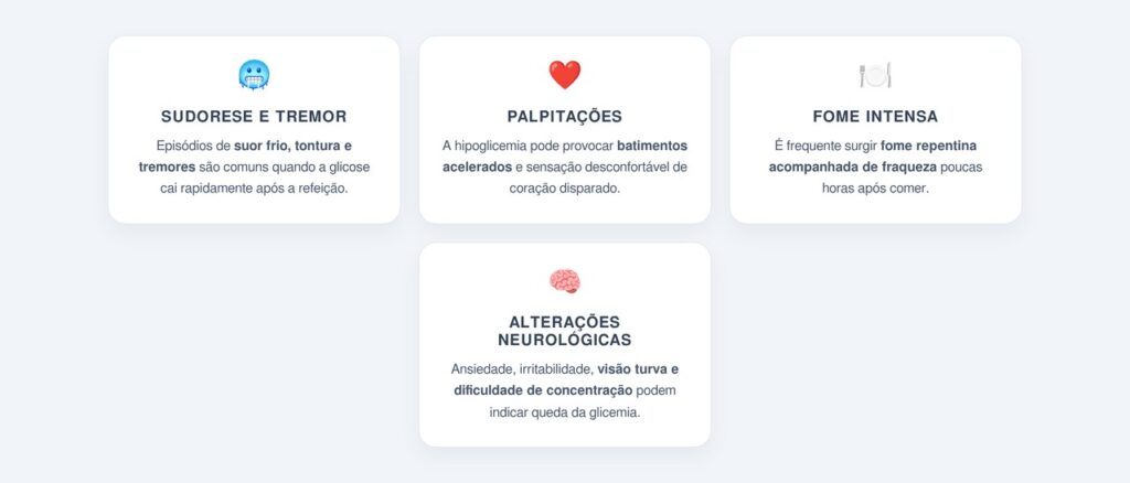 Quais sintomas indicam hipoglicemia reativa?