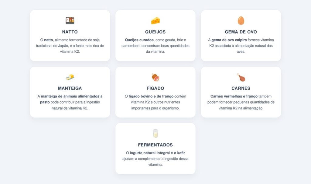 Quais alimentos são fontes de vitamina K2?
