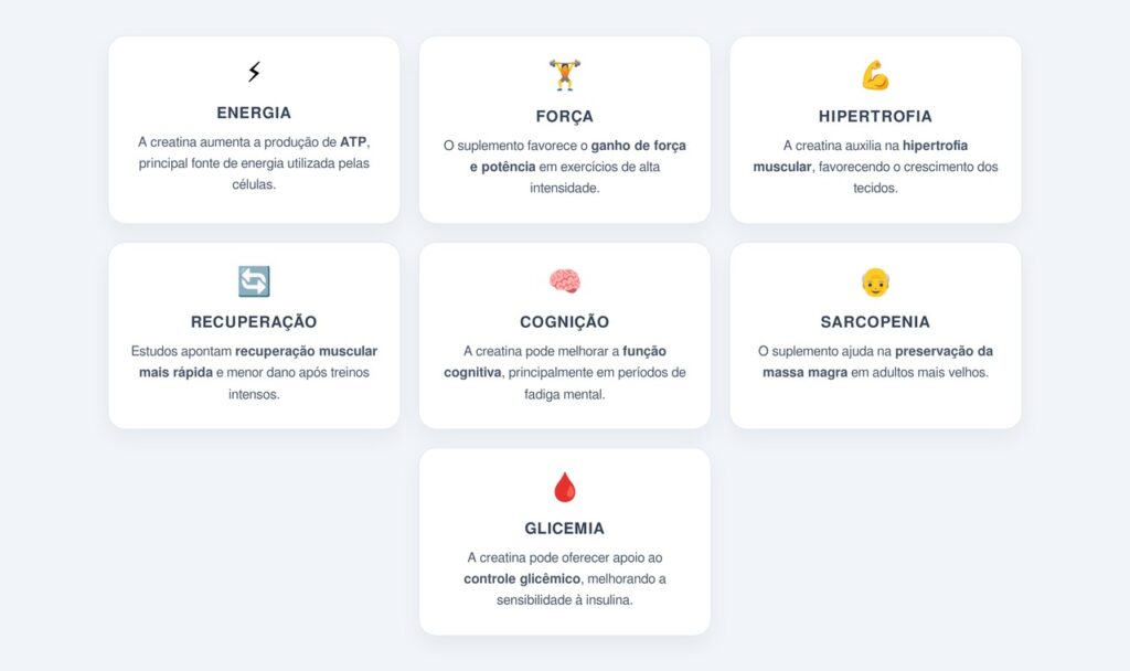 Quais são as principais propriedades da creatina?