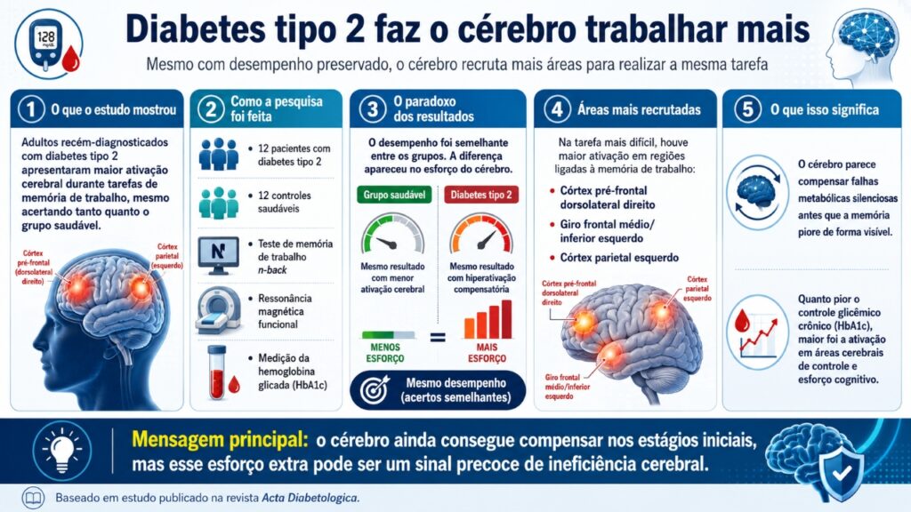 Diabetes tipo 2 faz seu cerebro trabalhar mais