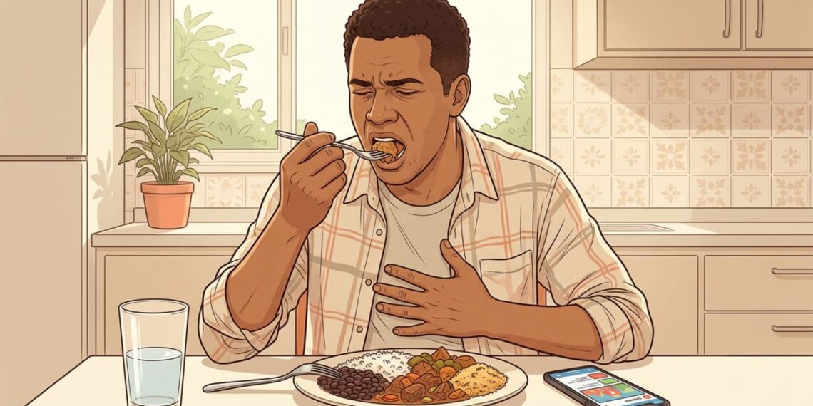 Comer muito rápido durante as refeições pode aumentar o risco de refluxo