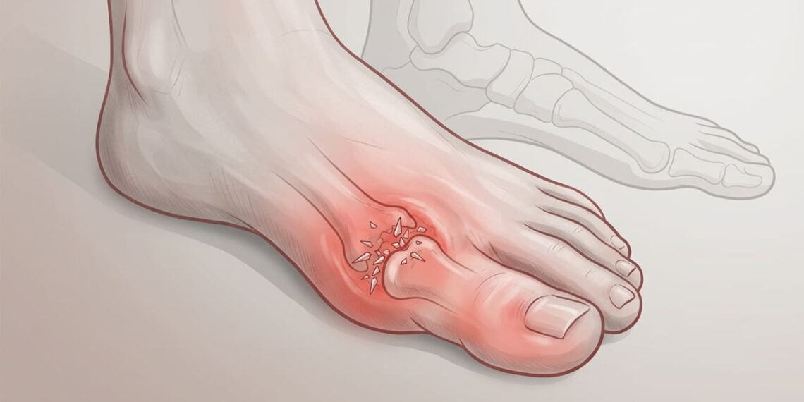 Como é a dor articular causada pela gota em estágio inicial e como diferenciá-la de uma entorse ou fascite plantar