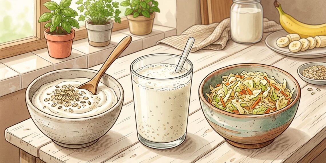Iogurte natural, kefir e chucrute formam um poderoso trio para a microbiota intestinal