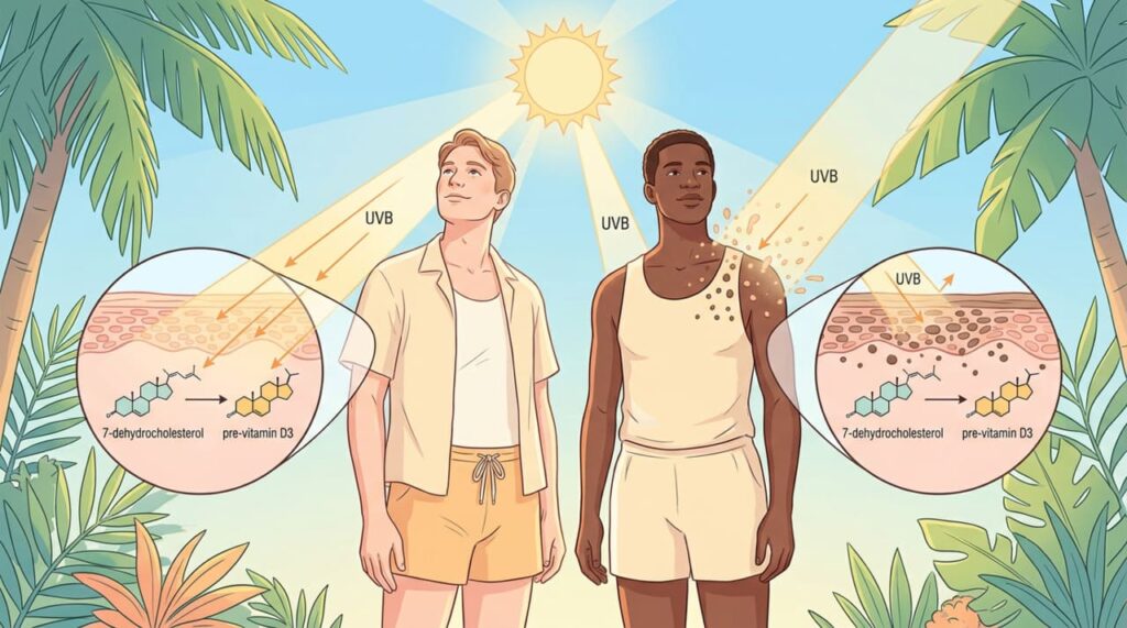 De quanta vitamina D o corpo precisa diariamente, considerando a cor da pele e o tempo de exposição solar?