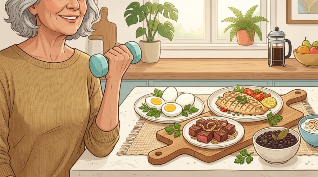 Dieta proteica adequada: nutrientes essenciais para preservar a massa muscular e a força física após os 50 anos de idade