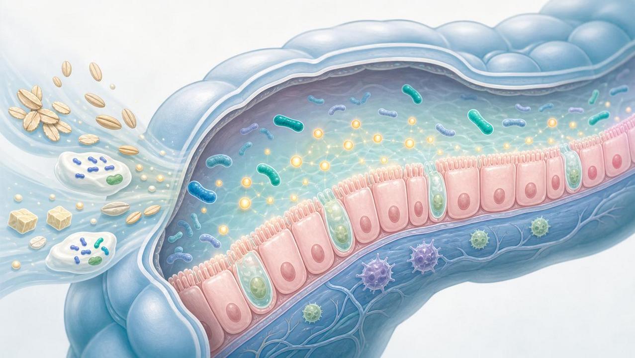 Fibras e probióticos ajudam a barreira intestinal e as defesas.