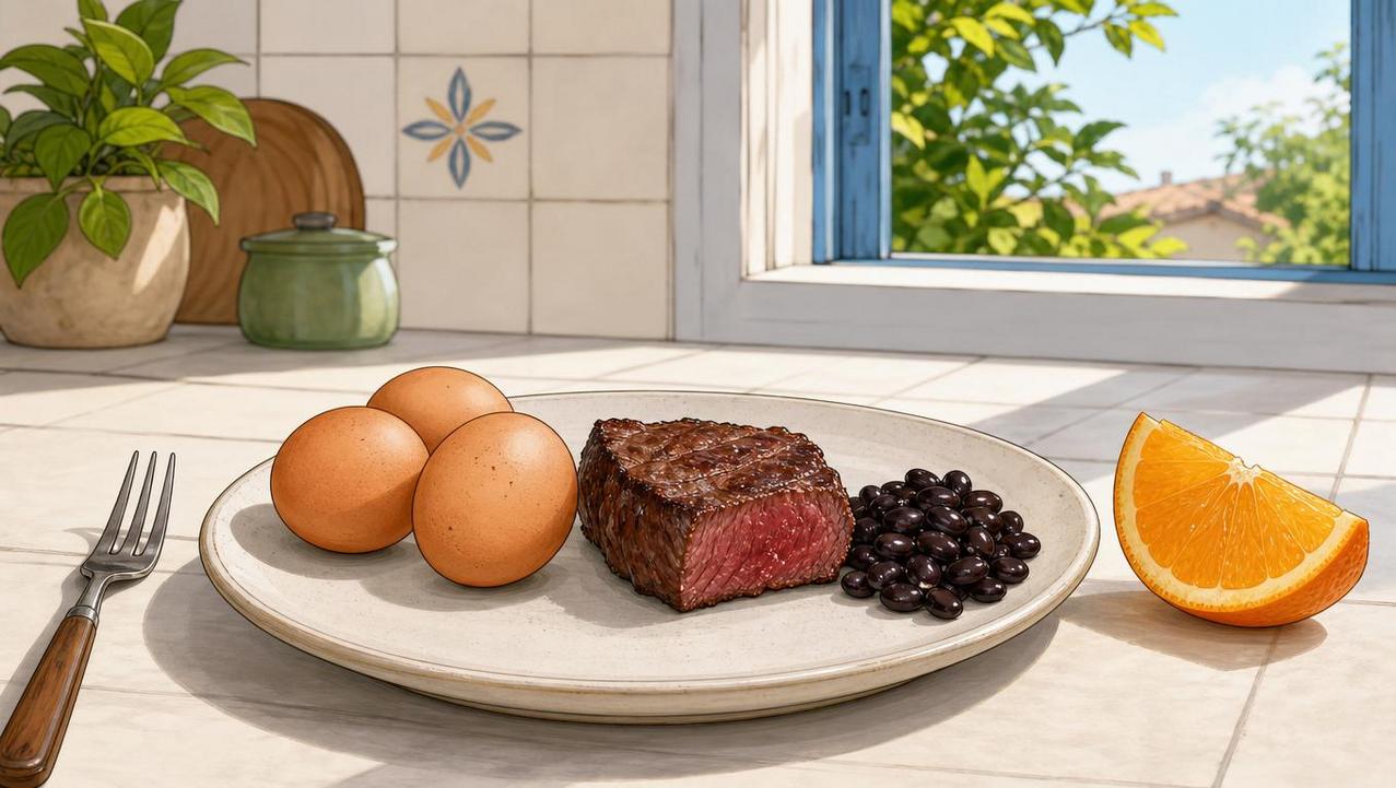 Ovos e carne vermelha se diferenciam principalmente pelos micronutrientes da refeição.
