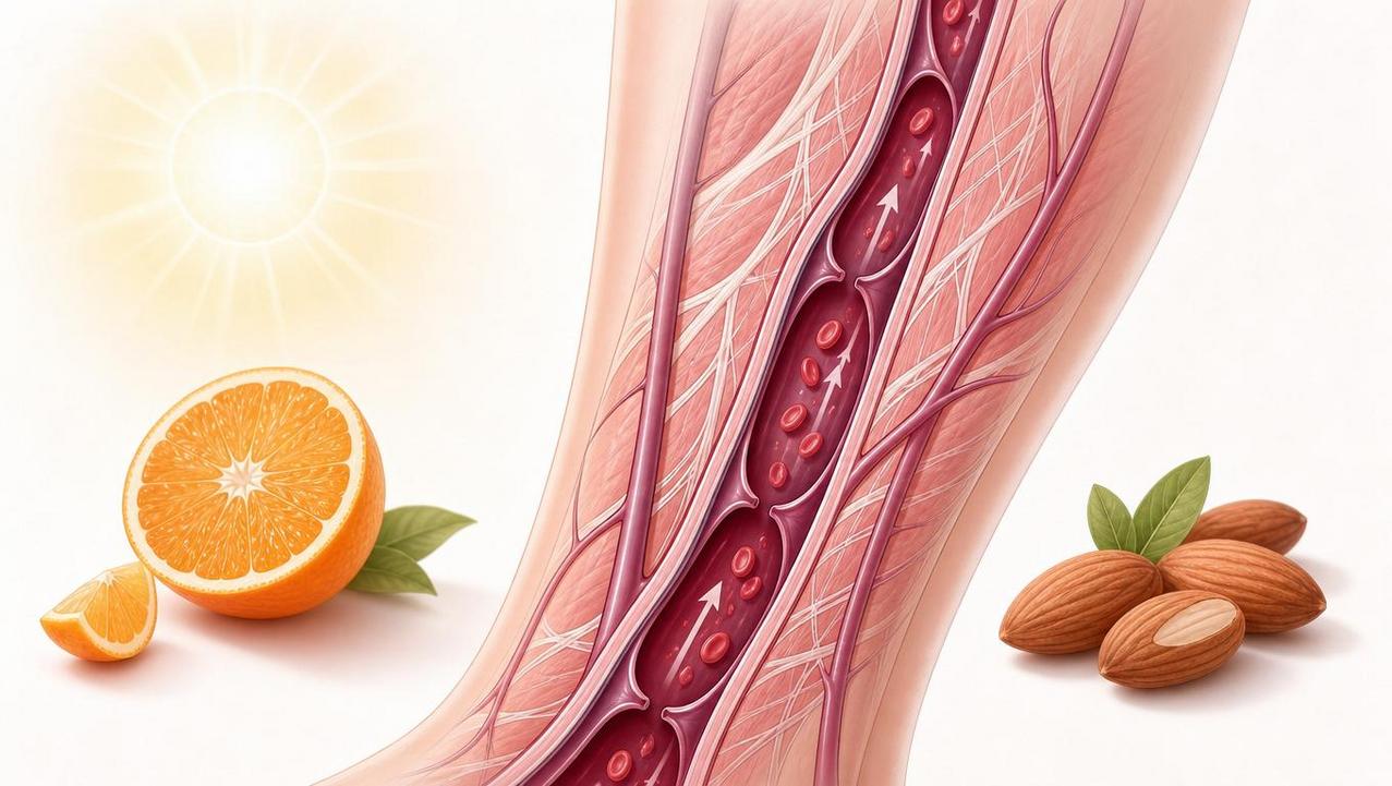 Veias das pernas dependem de colágeno, antioxidantes e bom suporte vascular.